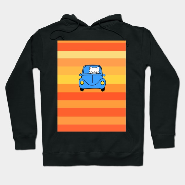 Cat driving a blue car Hoodie by Purrfect